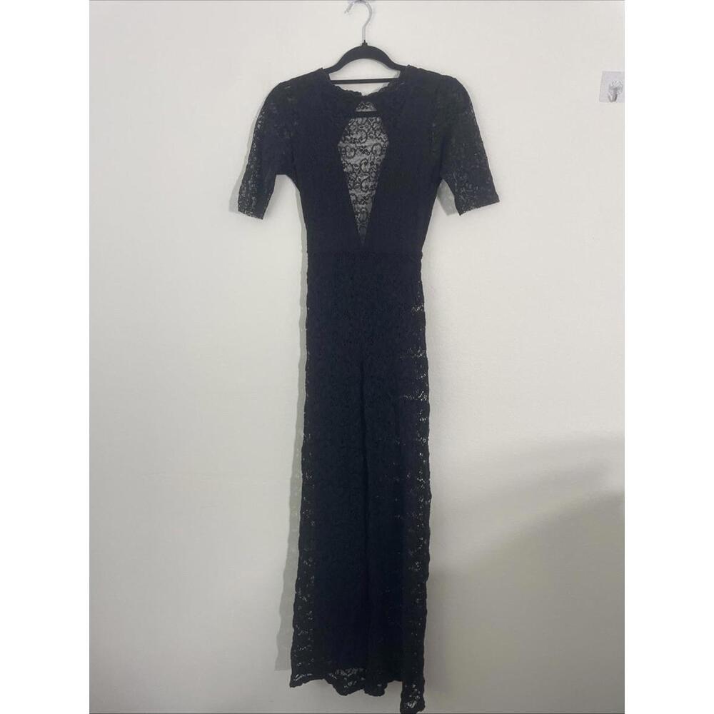 Free People x Nightcap Serata Black Lace short sleeveOpen Back Jumpsuit S $495 - Picture 4 of 8